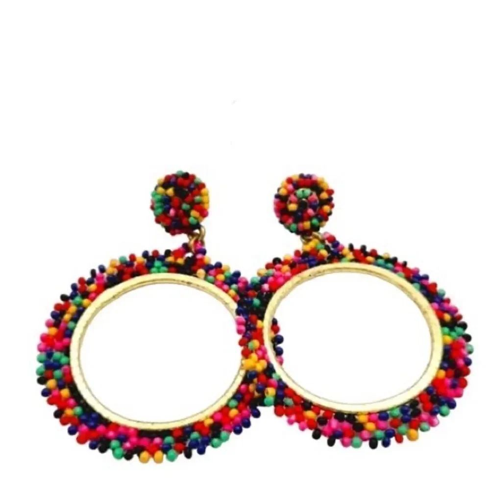 Hypoallergenic dead bead multi colored circle dangles earrings